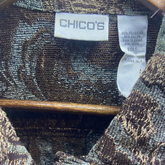 Chicos Brocade Paisley Jacket Blazer Women Size 1 Green Brown Button Front - Picture 7 of 10